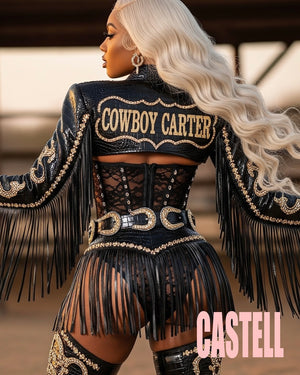 Crystal Cropped Jacket With Fringe
